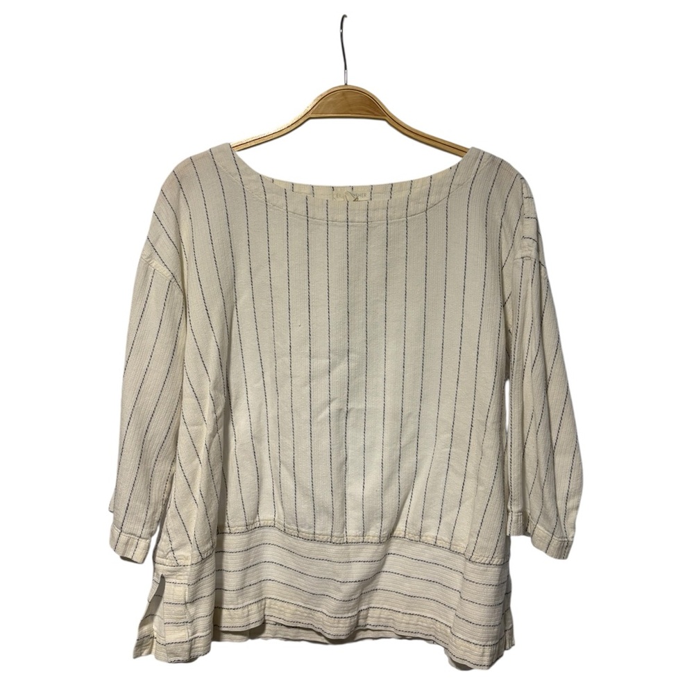 EILEEN FISHER Organic Cotton Blend Striped 3/4 Sleeve Office Top Blouse S
